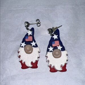 Homemade Clay Patriotic Gnome Earrings